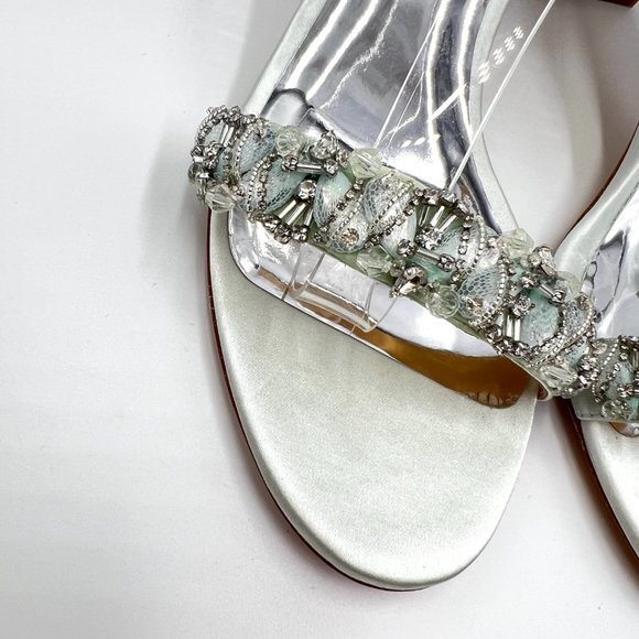 Badgley Mischka Size 8.5 Light Pastel Blue Green Satin Dress Sandals Heels Shoes - Picture 4 of 15